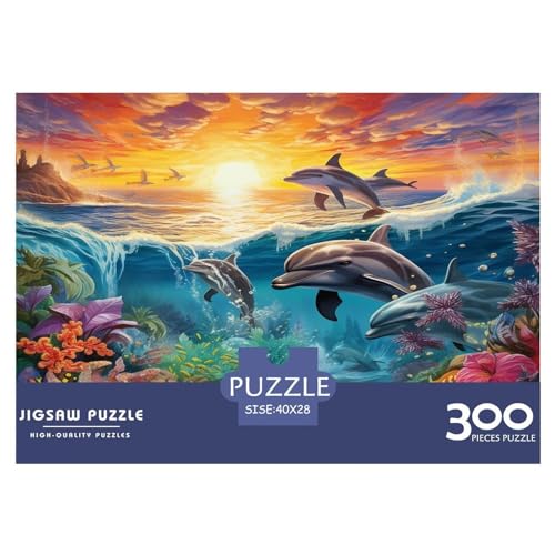 Dolphin Puzzle De 300 Piezas Obra De Arte De Juego De Rompecabezas para Adultos, Marine Organism Rompecabezas，Rompecabezas De Piso De Impresión De Alta Definición Multicolor300pcs (40x28cm)