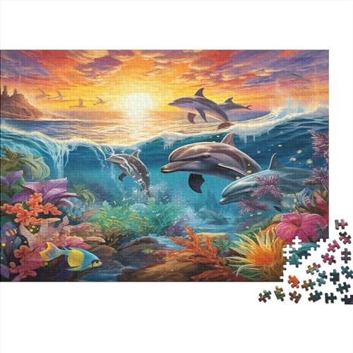 Dolphin Puzzle De 300 Piezas Obra De Arte De Juego De Rompecabezas para Adultos, Marine Organism Rompecabezas，Rompecabezas De Piso De Impresión De Alta Definición Multicolor300pcs (40x28cm)