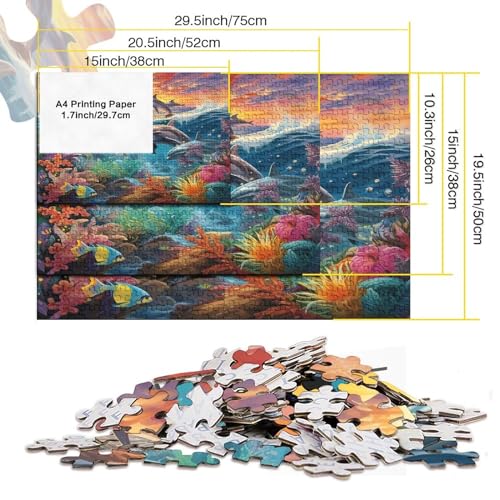 Dolphin Puzzle De 300 Piezas Obra De Arte De Juego De Rompecabezas para Adultos, Marine Organism Rompecabezas，Rompecabezas De Piso De Impresión De Alta Definición Multicolor300pcs (40x28cm)