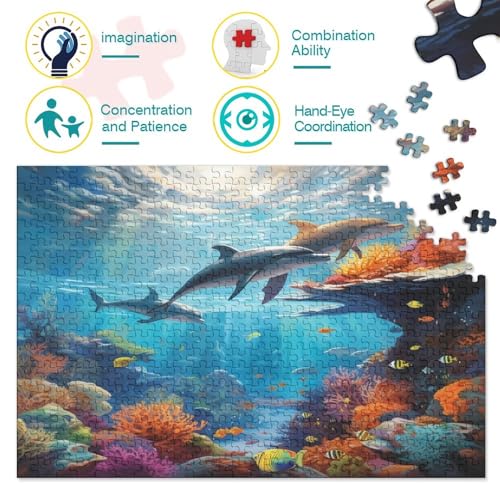 Dolphin Puzzles para Adultos, Marine Organism Puzzle De 1000 Piezas ，Obra De Arte De Juego De Rompecabezas para Adultos 1000pcs (75x50cm)