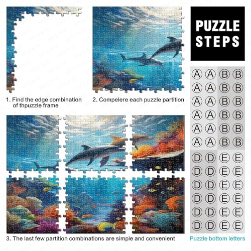 Dolphin Puzzles para Adultos, Marine Organism Puzzle De 1000 Piezas ，Obra De Arte De Juego De Rompecabezas para Adultos 1000pcs (75x50cm)