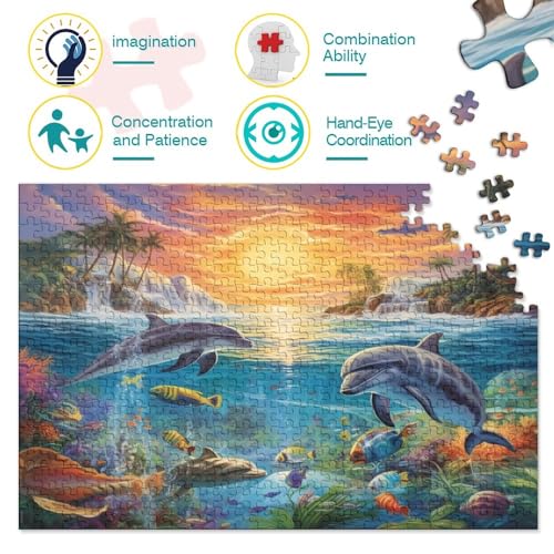 Dolphin Puzzles para Adultos, Marine Organism Puzzle De 1000 Piezas ，Obra De Arte De Juego De Rompecabezas para Adultos 1000pcs (75x50cm)