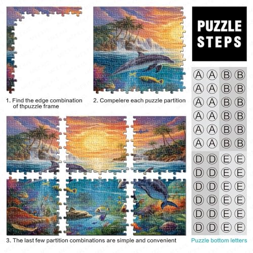 Dolphin Puzzles para Adultos, Marine Organism Puzzle De 1000 Piezas ，Obra De Arte De Juego De Rompecabezas para Adultos 1000pcs (75x50cm)