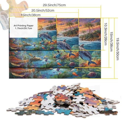 Dolphin Puzzles para Adultos, Marine Organism Puzzle De 1000 Piezas ，Obra De Arte De Juego De Rompecabezas para Adultos 1000pcs (75x50cm)