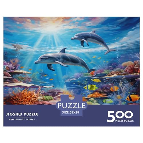 Dolphin Puzzles para Adultos, Marine Organism Puzzle De 500 Piezas ，Obra De Arte De Juego De Rompecabezas para Adultos 500pcs (52x38cm)