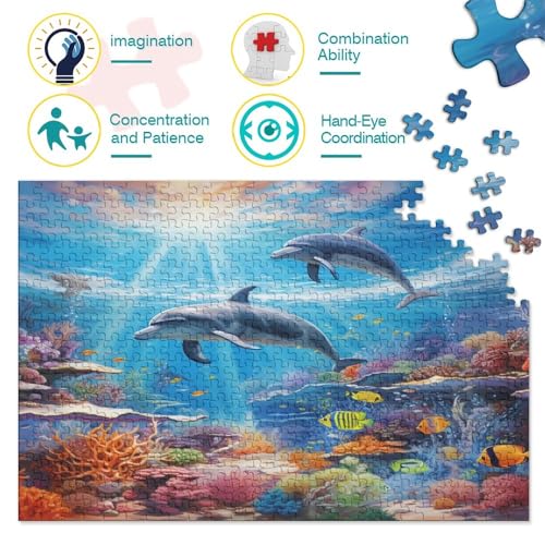 Dolphin Puzzles para Adultos, Marine Organism Puzzle De 500 Piezas ，Obra De Arte De Juego De Rompecabezas para Adultos 500pcs (52x38cm)