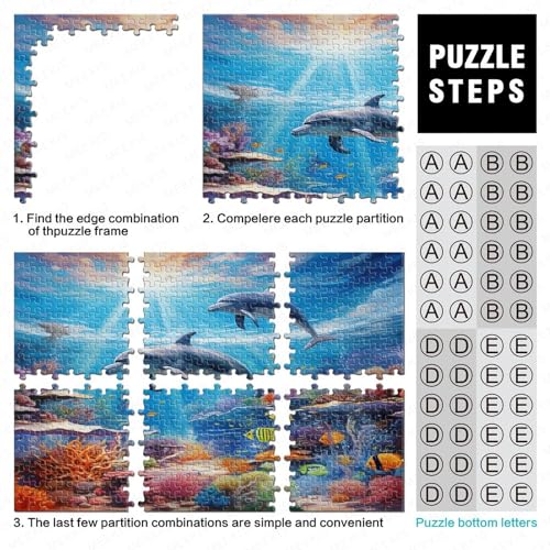 Dolphin Puzzles para Adultos, Marine Organism Puzzle De 500 Piezas ，Obra De Arte De Juego De Rompecabezas para Adultos 500pcs (52x38cm)