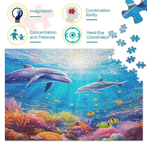 Dolphin Rompecabezas De 500 Piezas para Adultos, Marine Organism Rompecabezas, Rompecabezas Educativos 500pcs (52x38cm)