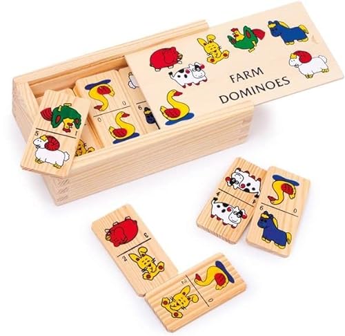 / (Dominó Granja) / Juguete Dominó Infantil/Dominó de Granja/Juego Familiar/Caja y Piezas de Madera/Juego Tradicional Dominó para Niños