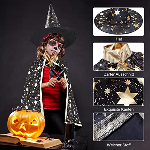 DONGQI Capa de Mago de Halloween para Ninos, Capa De Bruja para Niños, Capa de Estrella con Sombrero, Bolsa de Caramelo de Calabaza, para Niños Niña Disfraz de Cosplay ​Fiesta