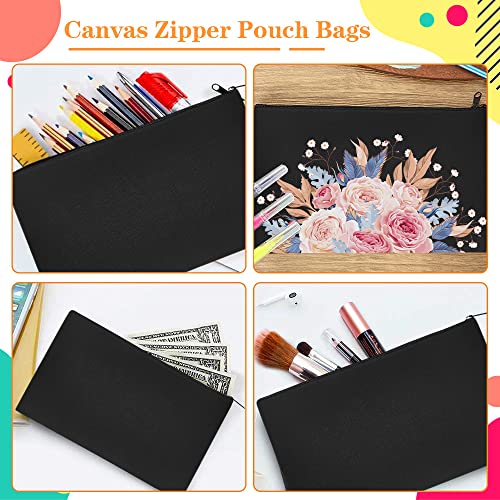 DOUSELLA 10 PCS Bolsas de Lona con Cremallera para Manualidades Bolsas de Maquillaje de Lona para Viajes Estuche de Tela de Algodón Negro DIY Bolsas de Lona para Lápiz Documentos Joyería 21x13cm Negro