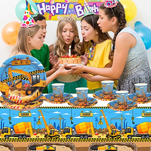 Doyomtoy Excavadora Juego de Platos, 61 Piezas Excavadora Cumpleaños Vajilla, Sitio de Construcción Cumpleaños Decoración Set Cenas Platos Servilletas Tazas y Manteles