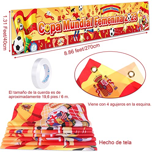 DPKOW Pack Selección de Seguidor de España Copa Mundial Femenina 2023 Pancarta Bufanda Bandera España Pintura de Cara para Fan Aficionados del Futból de España Accesorios Decoración Copa Mundial 2023