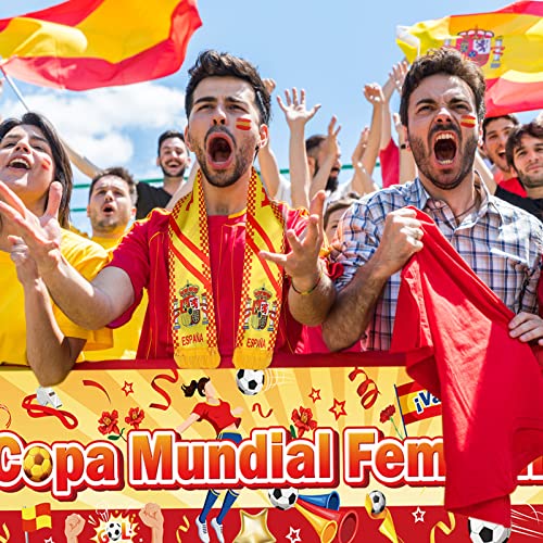 DPKOW Pack Selección de Seguidor de España Copa Mundial Femenina 2023 Pancarta Bufanda Bandera España Pintura de Cara para Fan Aficionados del Futból de España Accesorios Decoración Copa Mundial 2023