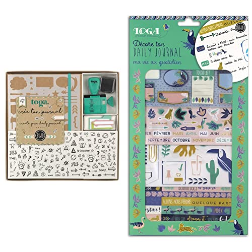 DRAEGER PARIS 1886 Toga kt74 Kit Bullet Journal Cuaderno Kraft 15,5 x 21,5 x 1,5 cm & Kit de decoración Bullet Journal, Jungle-Verde/Azul, talla única