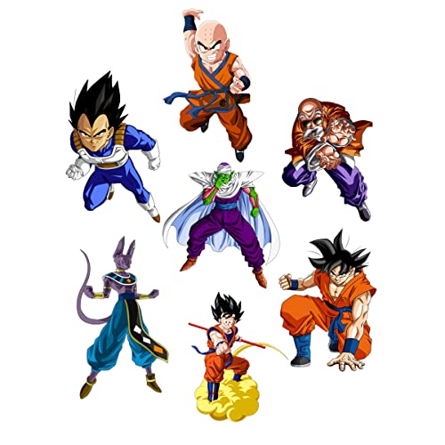 Dragon Ball Z - Decoración para tartas temática de Goku y Crew con temática de manga de anime para niños, tarjeta de papel rápida y fácil ajustable (decoración de cumpleaños feliz + 7 personajes)