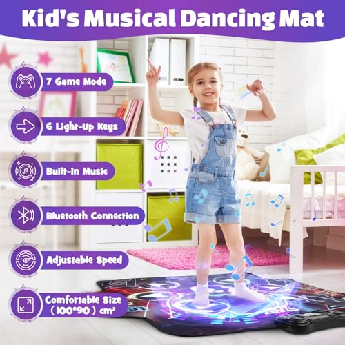 Dreamon Alfombra de Baile Juguetes Niños 4 5 6 7 8 años, Navidad Cumpleaños Regalo Niña 3+, Alfombra de Baile Tapete Musical con 7 Luces LED, Bluetooth Inalámbrico y 5 Niveles