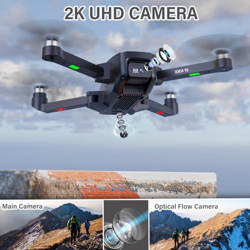 Drone con camara 2K ajustable,IDEA16 5GHz WIFI FPV dron con 2 camaras,Dron velocidad 40km/h,motor sin escobillas,Drone 2 baterias con 30 minutos de vuelo,IDEA16 drone modelo 2023