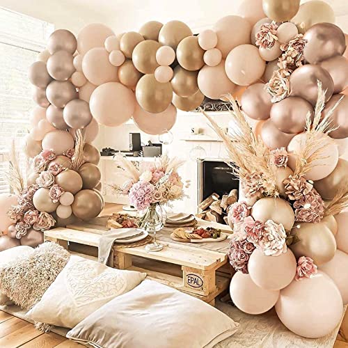 DUGEHO Guirnalda de globos, 91 unidades, color blanco arena, juego de guirnaldas de globos metalizados, globos de látex, guirnalda de globos de color arena para baby shower, cumpleaños