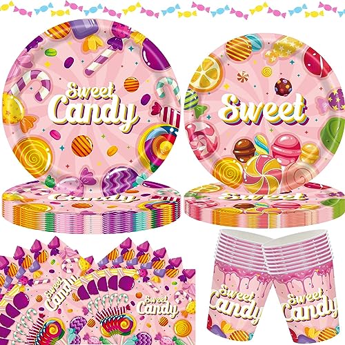 dulce fiesta vajilla cumpleaños infantil, dulces juego de vajilla para fiesta de cumpleaños, dulce platos de papel servilletas vasos para decoración de fiesta de chicas-16 invitados 68 piezas