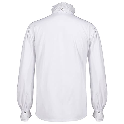 Duohropke Camisa con volantes medieval pirata para hombre, estilo medieval para caballero, camisa gótica, cuello con volantes, camisa de cola de milano, 04-blanco, L