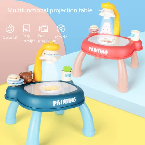 Dzhzuj Drawing Projector Table for Kids,Detachable Painting Table Educational Toys with Singing Function,3 Stencils and 24 Patterns Included,Christmas Gifts Birthday Gifts for Children (A)