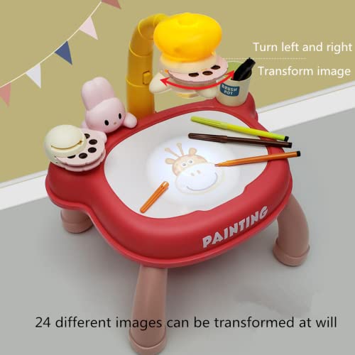 Dzhzuj Drawing Projector Table for Kids,Detachable Painting Table Educational Toys with Singing Function,3 Stencils and 24 Patterns Included,Christmas Gifts Birthday Gifts for Children (A)