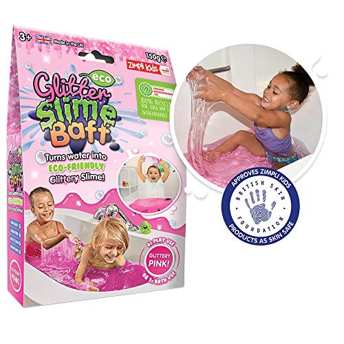 Eco Glitter Slime Baff Pink de Zimpli Kids, 1 paquete de baño o 6 usos de juego, convierte el agua en Gooey, Glittery Slime, Sensory y juguete de baño para niños, certificado regalo biodegradable