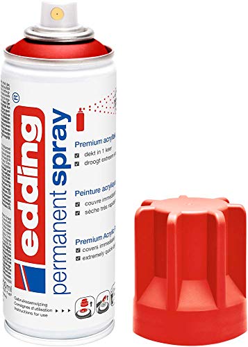 edding 5200 spray permanente - rojo tráfico mate - 200 ml - pintura acrílica para pintar y decorar vidrio, metal, madera, cerámica, plástico, lienzo - aerosol, spray acrílico, spray de pintura