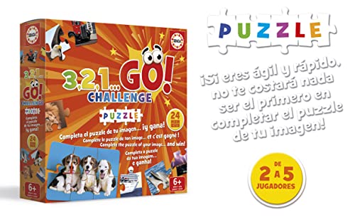 Educa - 3,2,1, GO Challenge Puzzle, Si Eres ágil y rápido no te costará Nada ser el Primero en completar el Puzzle, Incluye 24 Puzzles de 6 Piezas, De 2 a 5 Jugadores, a Partir de 6 años (19390)