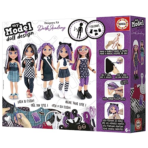 Educa - My Model Doll Design Dark Academy Fashion Style. Kit para convertirte en diseñador y Estilista. Manualidad para niños a Partir de 6 años (19827)