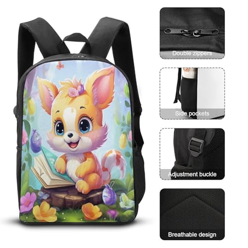 EICOFF Mochila Escolar De Leyendo al pequeño zorro En 3D Mochilas Escolares Para Niños Estudiantes De Primaria Y Secundaria Infantil Ajustar Con Bolsillos Laterales Bolsa De Viaje 17inch