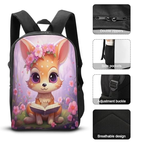 EICOFF Mochila Escolar De Pequeño zorro leyendo un libro En 3D Mochilas Escolares Para Niños Estudiantes De Primaria Y Secundaria Infantil Ajustar Con Bolsillos Laterales Bolsa De Viaje 17inch