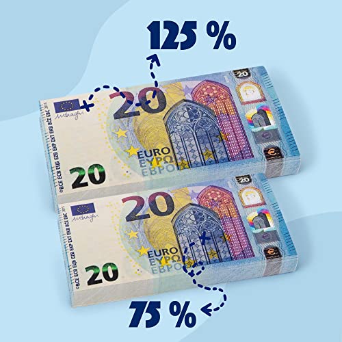 EIGHT4TWO® 100 x € 20 Dinero Juguete - Billetes de 20 Euros Falsos al 125% Dinero Real - Billetes Euros Falsos para Jugar - Fake Money - Billetes de Juguete no es Dinero Real (100x20€ - 125%%)