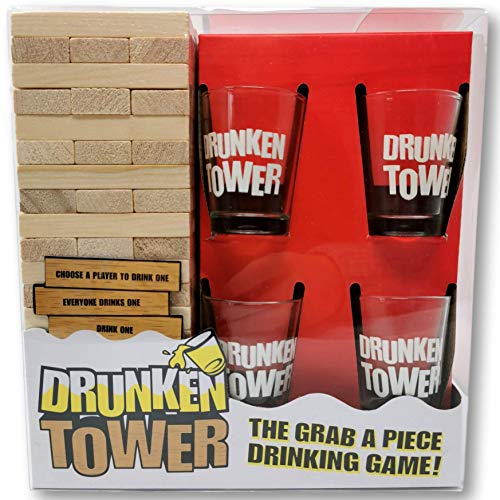 EKNA Juego Torre de bálsamo - Torre Drunken - Divertidos juegos de beber para adultos - Torre Tipsy - Torre de madera - Torre tambaleante - Juego de beber Fiesta en Inglés (2-6 personas)