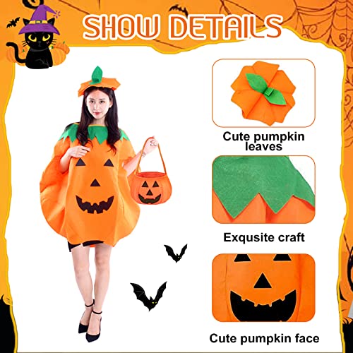 ENAIAH Disfraz de Calabaza,Disfraz de Calabaza de Halloween Naranja Calabaza Cosplay Ropa de Fiesta con sombreros de calabaza bolsos de calabaza para Halloween, fiesta temática o carnaval (A)