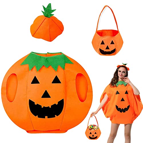 ENAIAH Disfraz de Calabaza,Disfraz de Calabaza de Halloween Naranja Calabaza Cosplay Ropa de Fiesta con sombreros de calabaza bolsos de calabaza para Halloween, fiesta temática o carnaval (A)