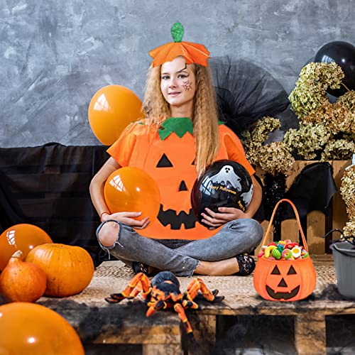 ENAIAH Disfraz de Calabaza,Disfraz de Calabaza de Halloween Naranja Calabaza Cosplay Ropa de Fiesta con sombreros de calabaza bolsos de calabaza para Halloween, fiesta temática o carnaval (A)