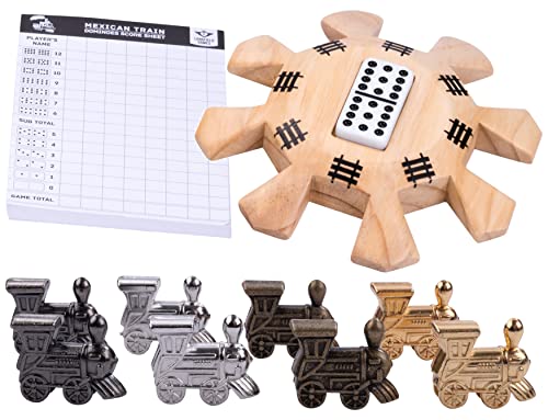 Engelhart - Juego de accesorios Domino Tren mexicano - 1 estación de madera + 8 locomotoras de metal + bloque de puntuaciones