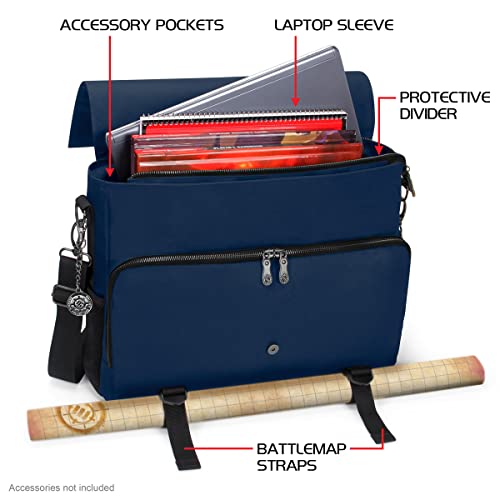 ENHANCE Edición coleccionista RPG Player's Essentials DND Bag – Dragon Hide Outdoor Messenger Bag se adapta a 2-4 libros, con ranura para portátil de 17 pulgadas, correas Battlemap (azul dragón)