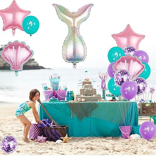 ENLACE Juego de 23 globos de sirena para decoración de cumpleaños, globos de sirena, globos de papel de aluminio, decoraciones para fiestas de cumpleaños para niños