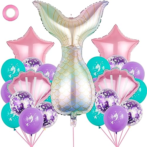 ENLACE Juego de 23 globos de sirena para decoración de cumpleaños, globos de sirena, globos de papel de aluminio, decoraciones para fiestas de cumpleaños para niños