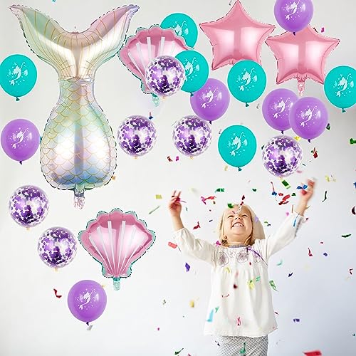 ENLACE Juego de 23 globos de sirena para decoración de cumpleaños, globos de sirena, globos de papel de aluminio, decoraciones para fiestas de cumpleaños para niños