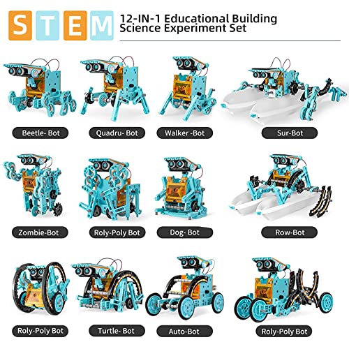 EPPO Kit de Robot Solar Stem, Juguetes 12 en 1, Juego de experimentos de Ciencia de construcción educativa, Regalos para niños, niñas, Regalos para niños de 8, 9, 10, 11, 12 y 13 años (Gris) (Azul)