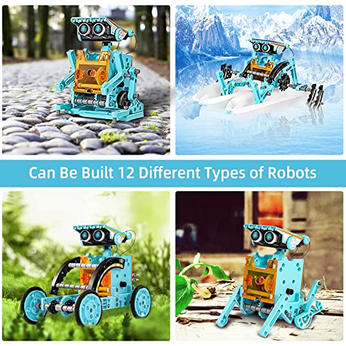 EPPO Kit de Robot Solar Stem, Juguetes 12 en 1, Juego de experimentos de Ciencia de construcción educativa, Regalos para niños, niñas, Regalos para niños de 8, 9, 10, 11, 12 y 13 años (Gris) (Azul)