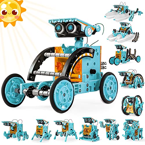 EPPO Kit de Robot Solar Stem, Juguetes 12 en 1, Juego de experimentos de Ciencia de construcción educativa, Regalos para niños, niñas, Regalos para niños de 8, 9, 10, 11, 12 y 13 años (Gris) (Azul)