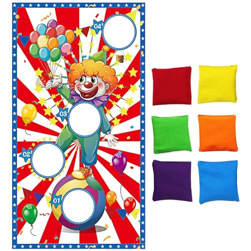 ERNZI Juego de Lanzamiento de Pelotas Coloridas con 6 Bolsas de Frijoles, Juegos de Feria, Grandes Juegos de Circo, Juegos Decorativos de Payaso Colgante - Set de Regalo para Fiestas Temáticas