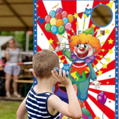 ERNZI Juego de Lanzamiento de Pelotas Coloridas con 6 Bolsas de Frijoles, Juegos de Feria, Grandes Juegos de Circo, Juegos Decorativos de Payaso Colgante - Set de Regalo para Fiestas Temáticas