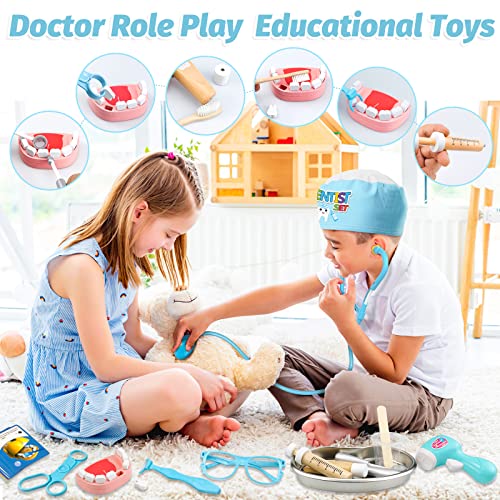 Esriptoyz Maletin Medicos Doctora Juguete para Niños, Doctora Kit con Estetoscopio Juego de Imitacion rol Regalos para Niñas Ninos 3 4 5 6 Años (Azul)