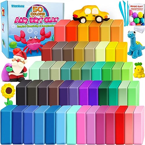 ESSENSON Arcilla Polimerica Secado al Aire - 50 Colores Plastilina Arcilla para Modelar de Secado al Aire para Niños, Regalo para Niños y Niñas de 3 a 12 Años